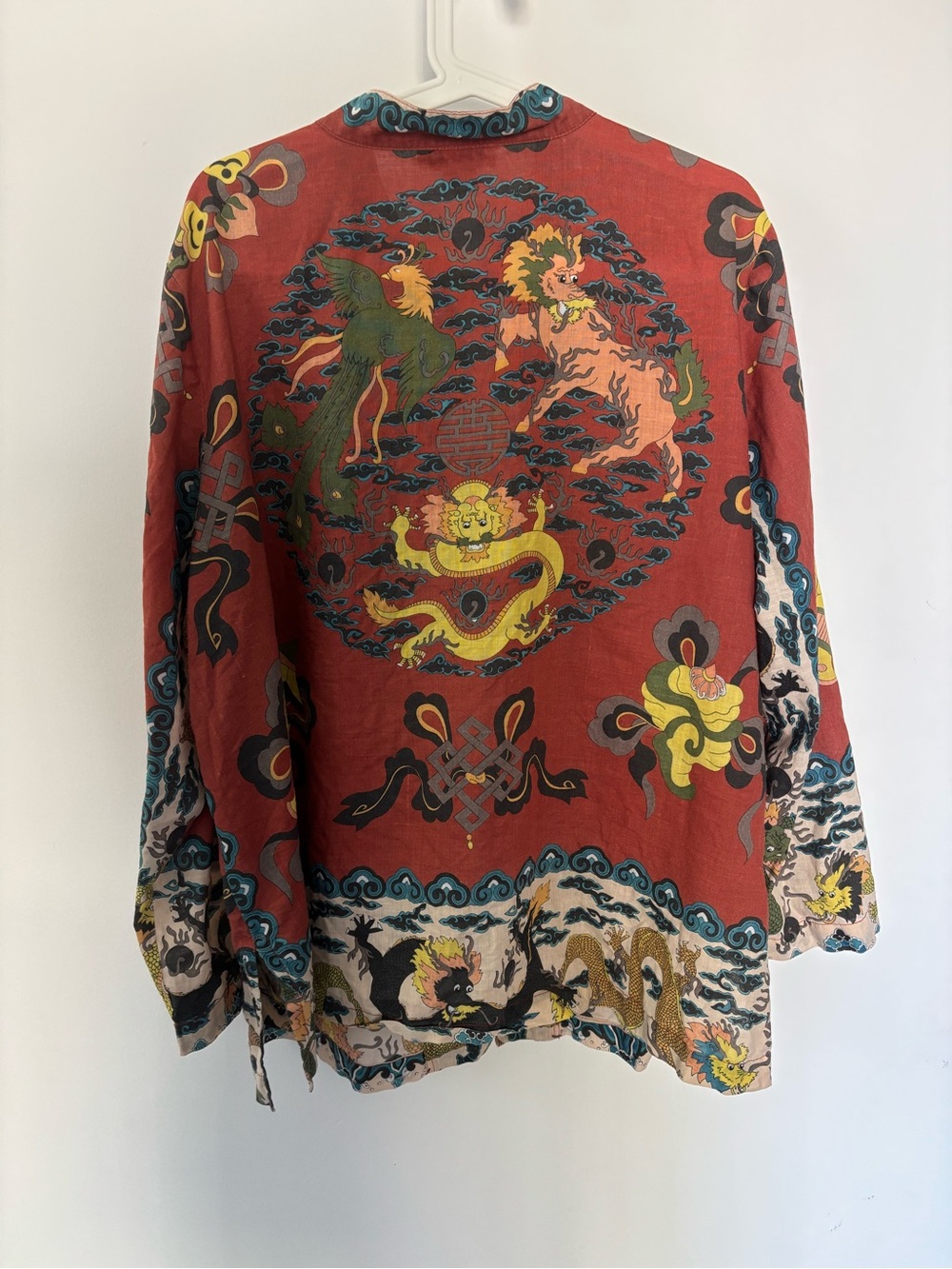 Vntg citron Santa Monica Asian printed linen kimono shirt jacke - Picture 6 of 9
